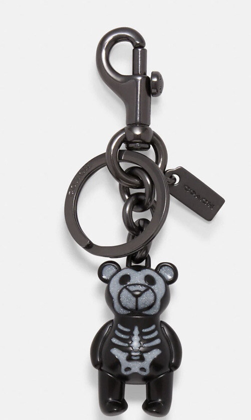 NWT COACH SKELETON BEAR BAG CHARM/KEYCHAIN IN BLACK GUNMETAL 6072