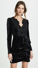 SELF PORTRAIT Black Velvet Diamante Rhinestone Embellished Lace Trim Dress 8 12