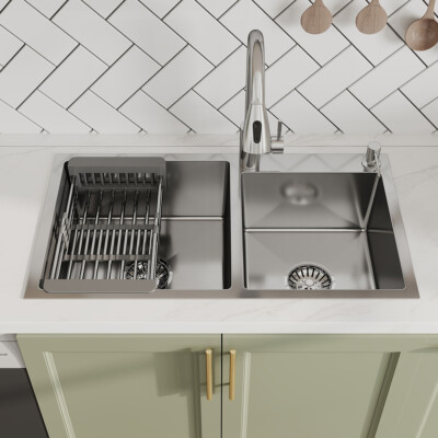 #ad Drop In Kitchen Sink Double Bowl Stainless Steel Top Mount w Faucet 30quot; 32quot; $100.00