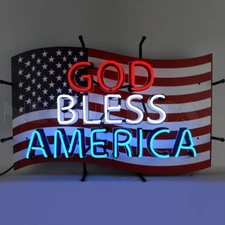 Neon Sign - God Bless America Flag w/ Backing 5GBUSA * Patriotic & Quality Sign!