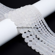 Natural White Agate Stone Beads For Bracelet Necklace Jewelry Making DIY 4-12mm