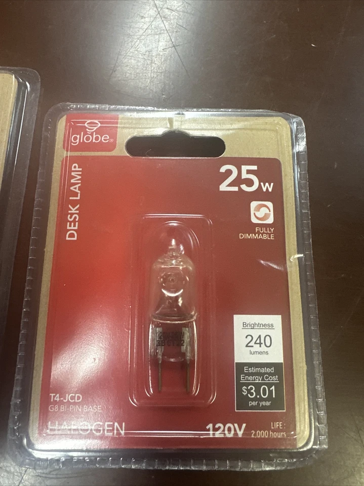 GLOBE ELECTRIC 25W BULB DESK LAMP T4-JCD G8 BI-PIN BASE DIMMABLE 2 PACK NEW - Image 2 of 4