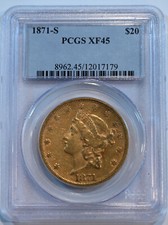1871 S $20 XF45 PCGS graded Gold Double Eagle Liberty Nice Coin! Free shipping