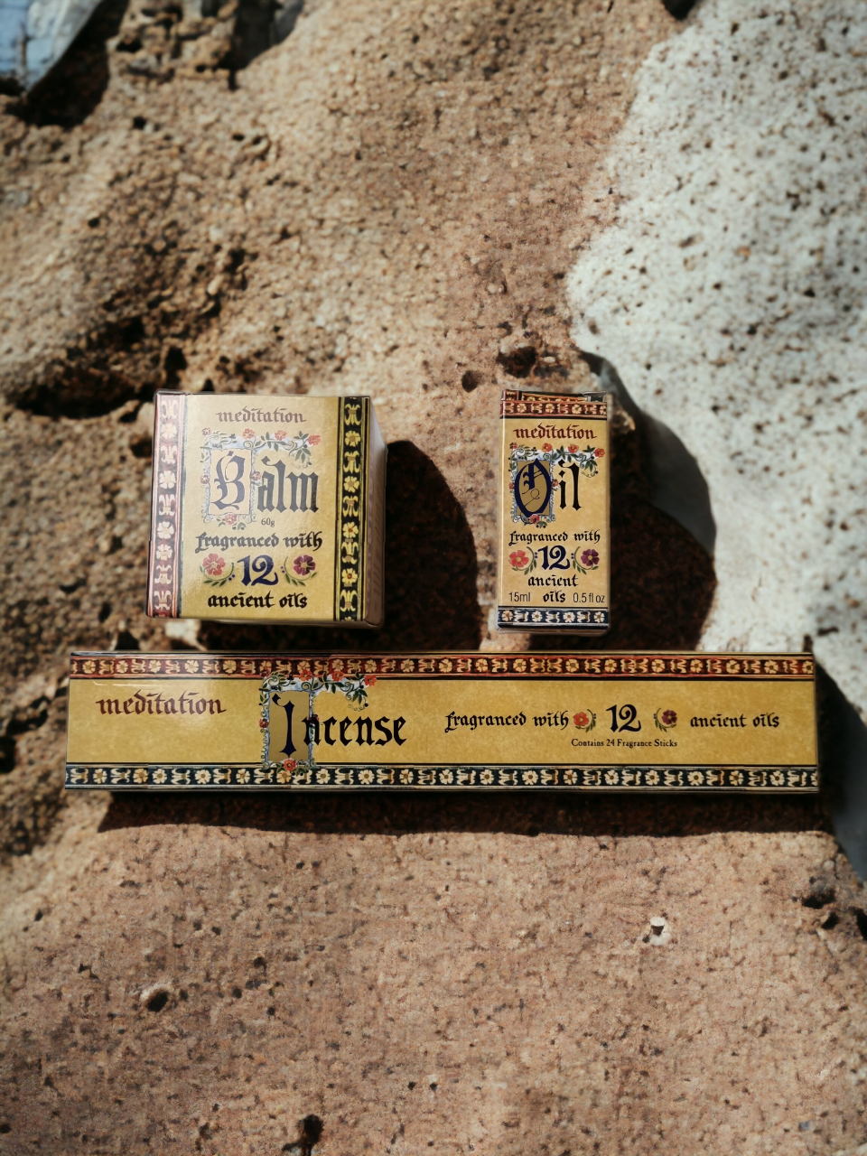 Meditation oil Range 12 Essential Oils Incense Burner oil Balm Gift pack-image