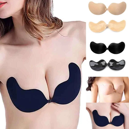 Silicone Strapless Push Up Bra Backless Self Adhesive Invisible Lace Stick On◇ - Picture 1 of 19