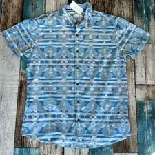New mens large sun stone buttondown cotton short sleeve blue pit 23.5 length 30