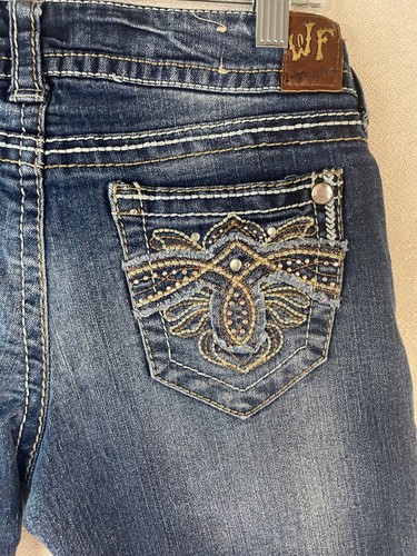 Wall Flower Girls Vtg Blue Denim Stretch Bootcut Jeans Embroidered Sz 3 - Picture 11 of 14