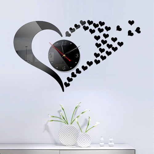3D DIY Large Number Mirror Wall Clock Sticker Square Heart Decor for Home Office - Picture 17 of 19