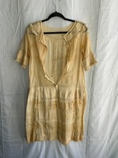 Antique VTG 1920s Flapper Dress Slip foundation Womens Ivory Beige Lace Trim