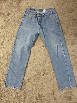 Levis 505 Jeans Mens 36x32 Light Blue Regular Fit Straight Leg Denim Zip Fly