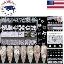 Luxurious 3D Acrylic Nail Charms Set: Butterflies, Flowers  Rhinestones