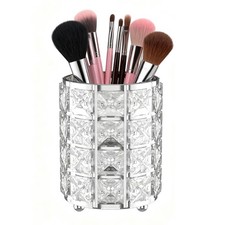 LUGUNU Makeup Brush Holder with Silver Crystal Bling Elegant Vanity Orga