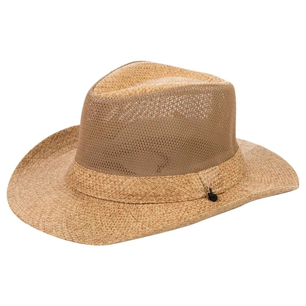 Wide Brim Straw Panama Hat Fedora Beach Sun Hat UPF50+ Unisex Fishing Hats Khaki