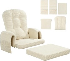 5 PCS Corduroy Glider Rocker Replacement Cushions W/ Storage Side Pocket