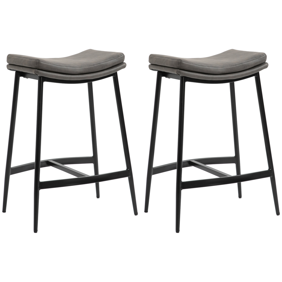 HOMCOM Breakfast Bar Stools Set of 2 Upholstered Barstools with Curved Seat Grey