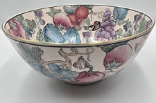 Andrea by Sadek Style of Chinese Famille Rose Porcelain 10in Bowl Gold Rim