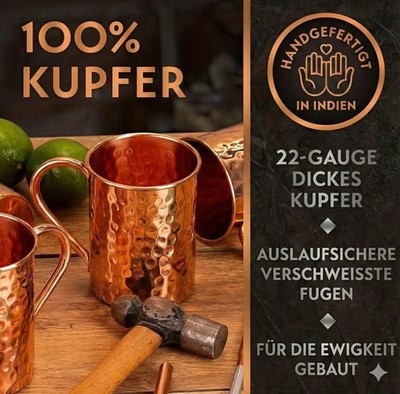 2er Set Ayurveda Kupferbecher 100% Rein Handarbeit Yoga Energie Wasser 473ml