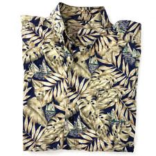 VTG Woolrich Shirt Men L Blue Green Sailboat Palm Leaf Print Button Up USA Made