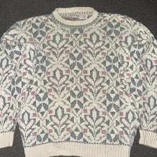 Vintage Geometric Multicolor Knit Crewneck Sweater Mens Sz Large Made In USA 80s
