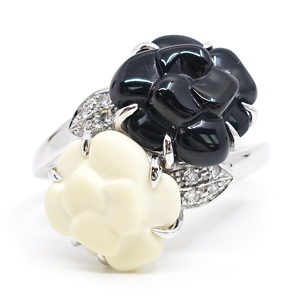 CAMELLIA ダイヤモンドリング CHANEL camellia Ring diamond onyx white agate K18 WG US#8.5