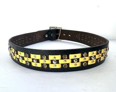 Joed Black & Genuine Yellow Snake Weave. 33-34 Medium Studs Snaps Buckle