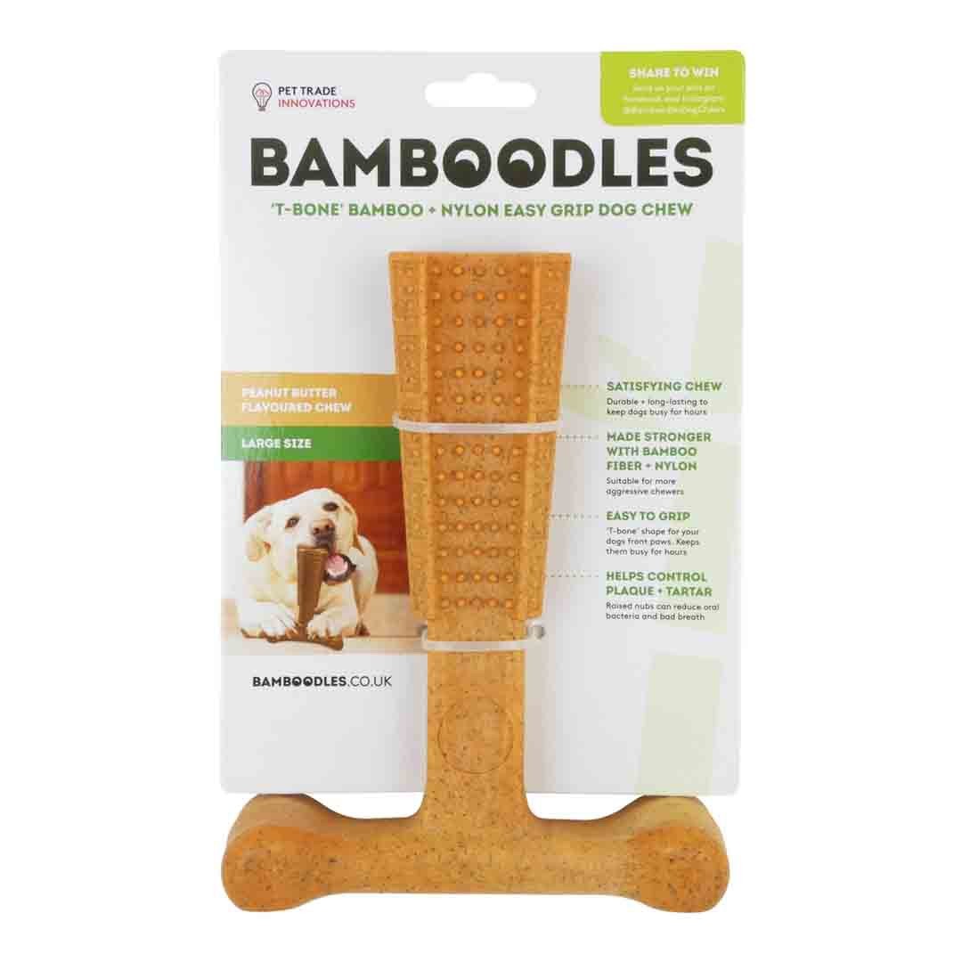 Bamboodles Interactive T Bone Nylon Easy Grip Dog Chew Toy Peanut Butter - Large