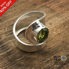 Oval Peridot Stone Sterling Silver Elegant Bezel Wife August Band Ring Jewelry