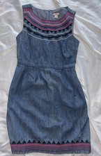 J. Crew Factory Sleeveless Chambray Dress Sz 2 Women’s Blue Pockets Embroidered