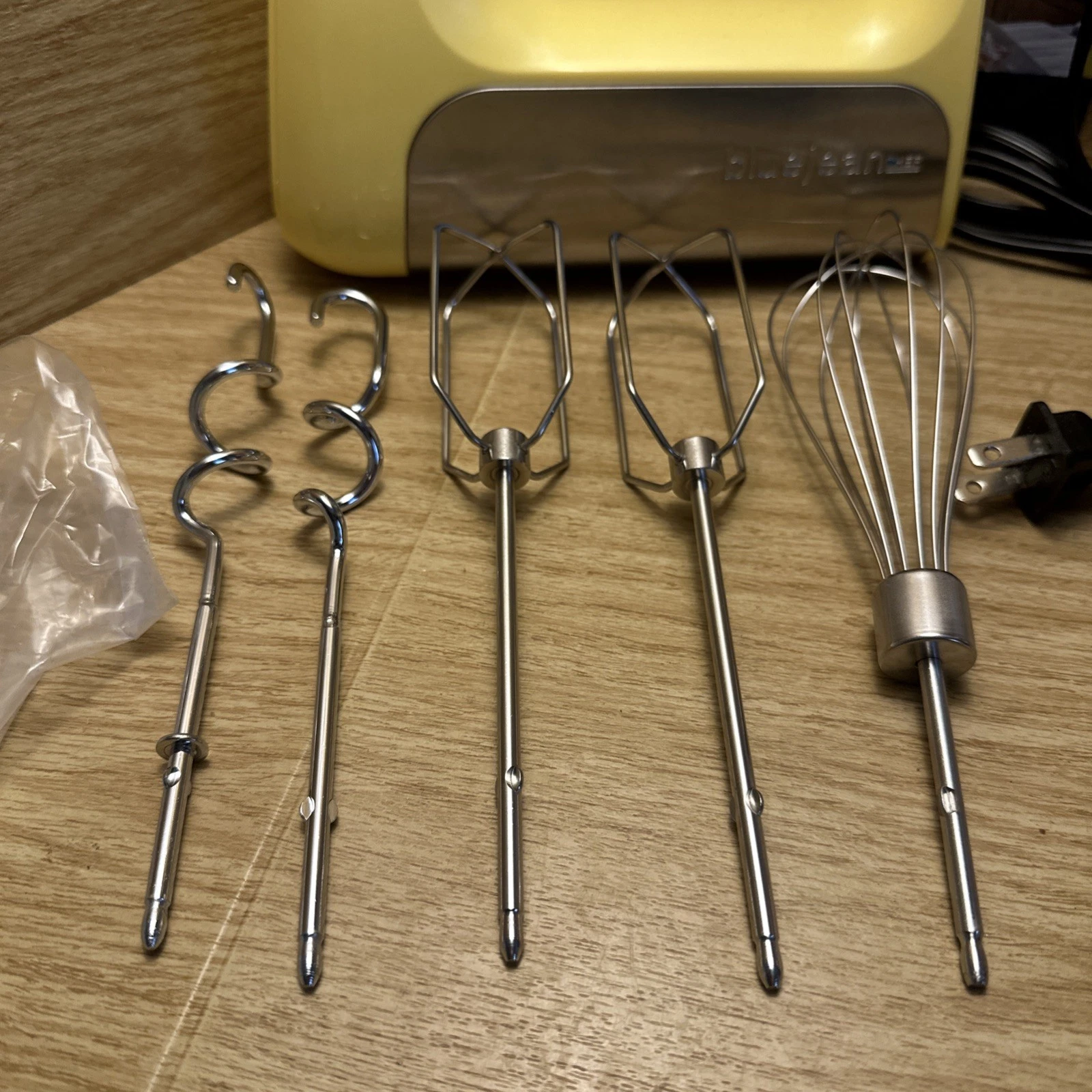 Yellow Blue Jean Chef Variable Speed Hand Mixer with Dough Hooks and Whisk