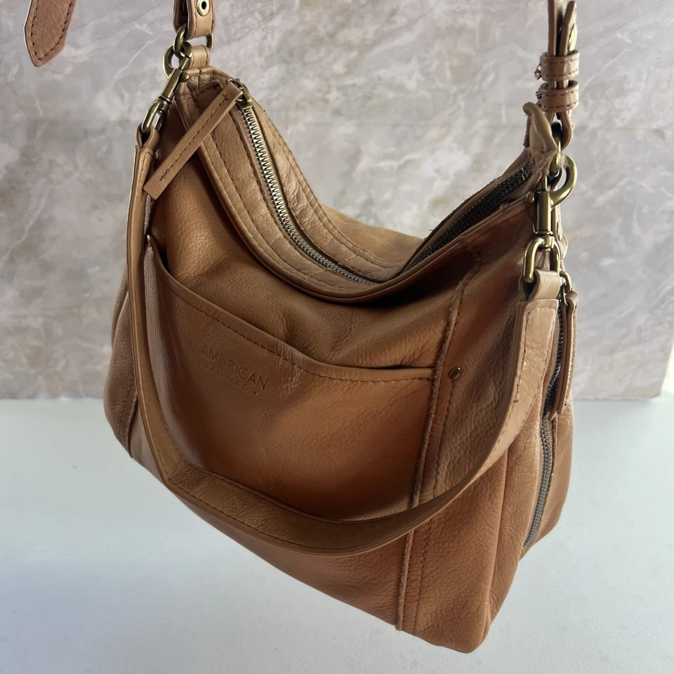 American Leather Co. Slouchy Shoulder Bag/Crossbody Bottom Studs Brown - Image 4 of 4