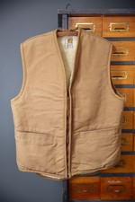 Vintage Carhartt Vest Sherpa Lined Brown Size M Zip Up Duck Canvas Workwear