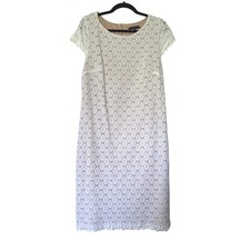 Tiana B White Eyelet Lace Shift Dress Cap Sleeve Lined Size 16W Made in USA