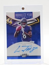LAMAR JACKSON 2018 CONTENDERS OPTIC ROOKIE OF THE YEAR BLUE RC AUTO /25 Q4374