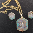 Speidel Signed 10K Gold Filled Purple Blue Enamel Pendant Necklace Earring Set — photo 6