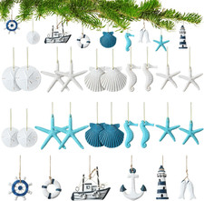 Jetec 26 Pcs Nautical Coastal Themed Christmas Ornaments Bulk Resin Starfish Sea