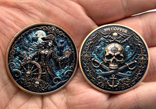 1 OZ .999 Copper Pirate Captain Skull Coin 3D Collectible Token Medal 40mm
