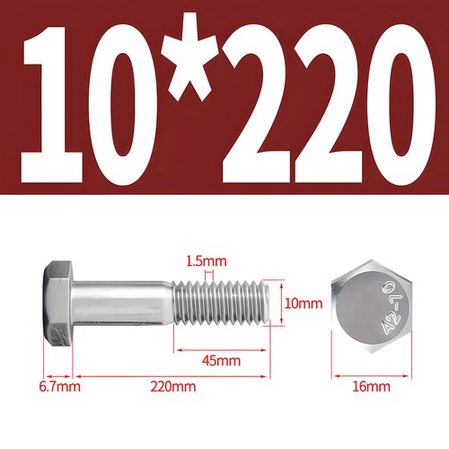 M10 Hex Cap Bolts / Screws, A2 Stainless Steel, 1.50 Coarse DIN 933 931 Tap 18-8 - Picture 47 of 54