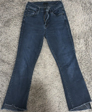 Mother Dark Blue Denim Bootcut Jeans Raw Hem 5-Pocket Button Zip Closure Women