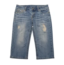 Miss Me Jeans Irene Bermuda Long Shorts Capris Womens 30 Light Distressed Denim