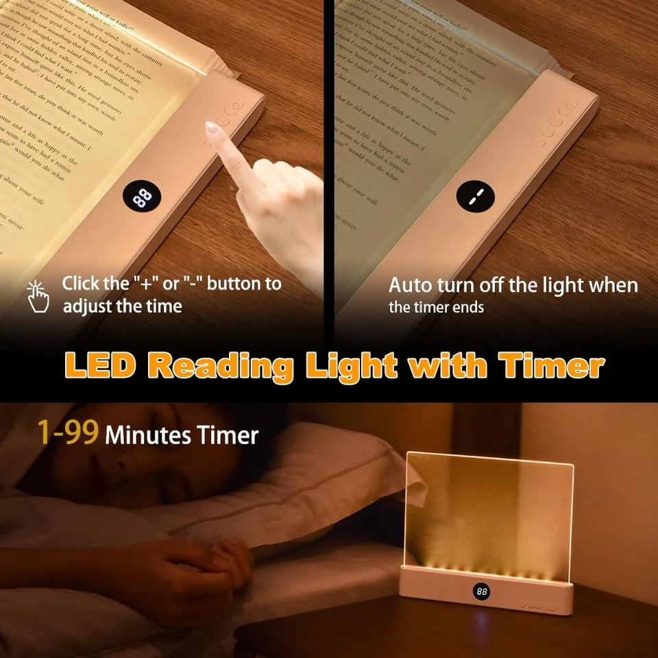 Book Light, Rechargeable Clear LED Flat Reading Light with 3 Colors  Timer, D... - Image 4 of 4