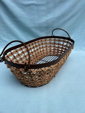 Panier de collecte vintage rustique ovale en osier rotin et cadre métal robuste 2 poignées
