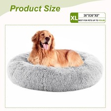 Large Calming Donut Dog  Cat Bed, 36 Inches Round Fluffy Dog Beds