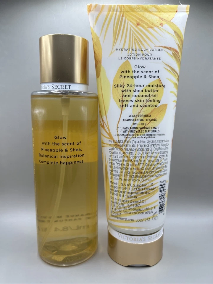 Victoria’s Secret Pineapple & Shea Body Mist & Fragrance Lotion Glow 8oz Set NEW - Image 2 of 3