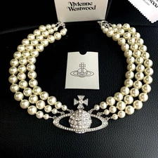 Vivienne Westwood Orb Triple Pearl Choker Necklace Silver No Box
