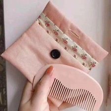 Pink peach wood comb, floral bag storage bag, mini hair comb, accompanying gift