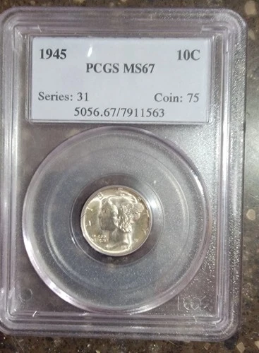 1945 Mercury Dime 10c - PCGS MS67
