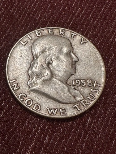 1958 P Ben Franklin US Half Dollar, 90% Silver, Circulated ungraded VF