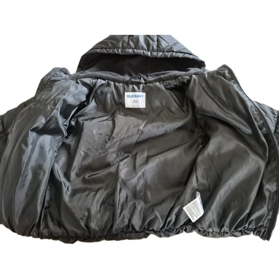 Старый темно-синий пуховик пальто мальчика размер 5 черный полиэстер с подкладкой молнии с капюшоном карманы - Изображение 4 из 4