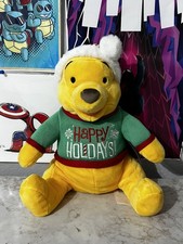 Disney Winnie the Pooh Plush Happy Holidays Ugly Christmas Sweater Santa Hat