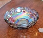 Vintage Carnival Glass Scalloped Edge Round Bowl Iridescent Glossy Rainbow